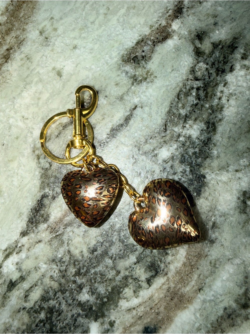 Gold-Tone Leopard Heart Keychain - Brown Pattern